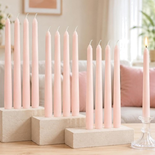 Rosa stabkerzen 12er set lang - rosa,